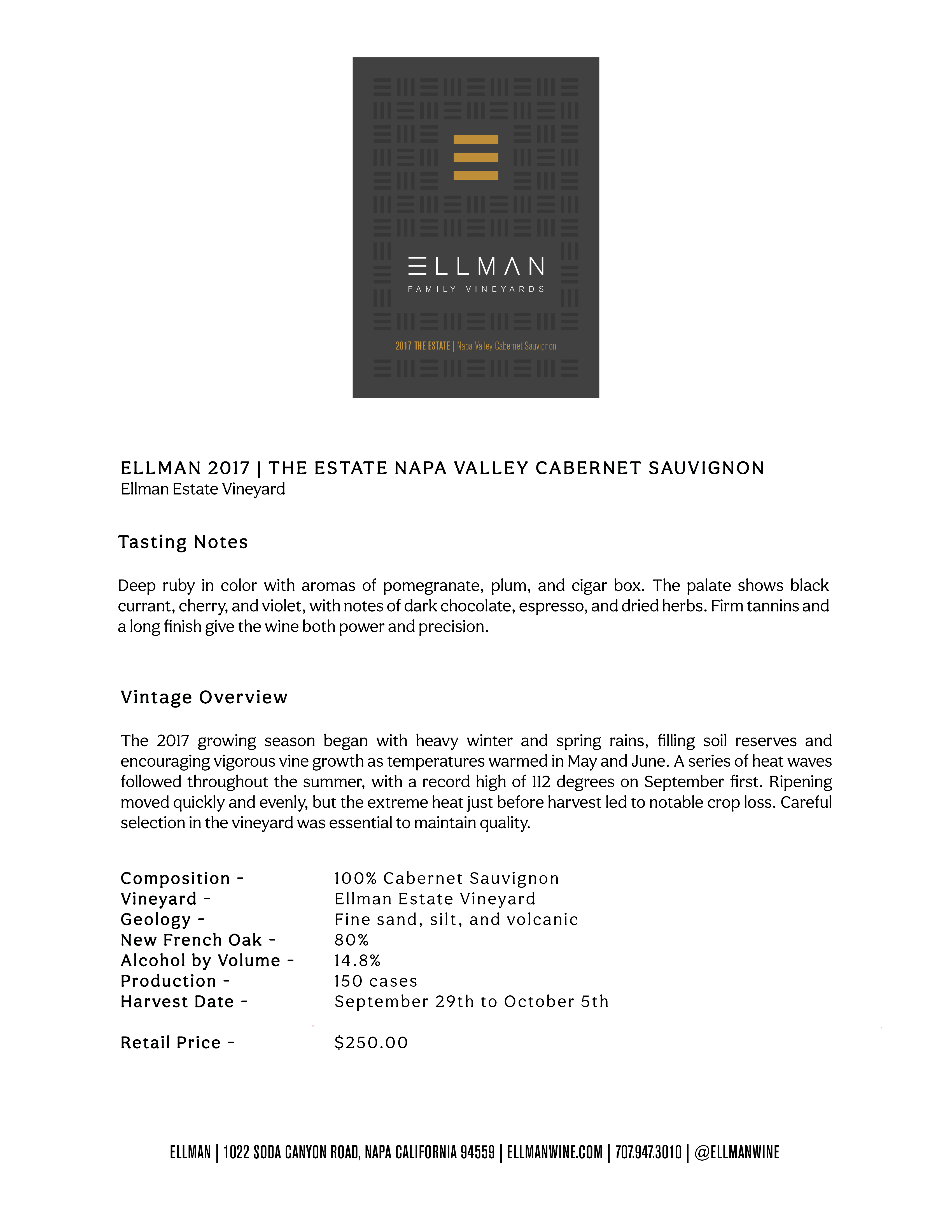 2017 The Estate Napa Valley Cabernet Sauvignon